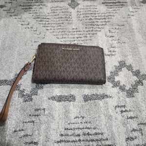 Michael Kors Brown Wristlet with Gold Logo